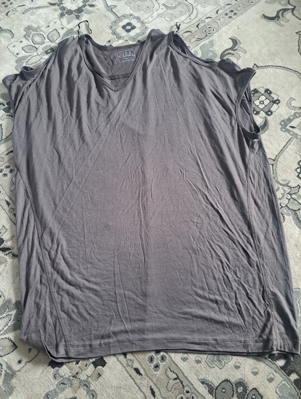 Womens V-Neck Cold-Shoulder T-Shirt - Gray